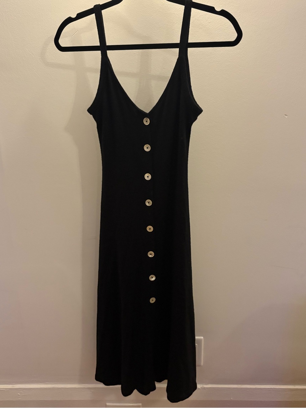 Black Button-Front Knit Midi Dress